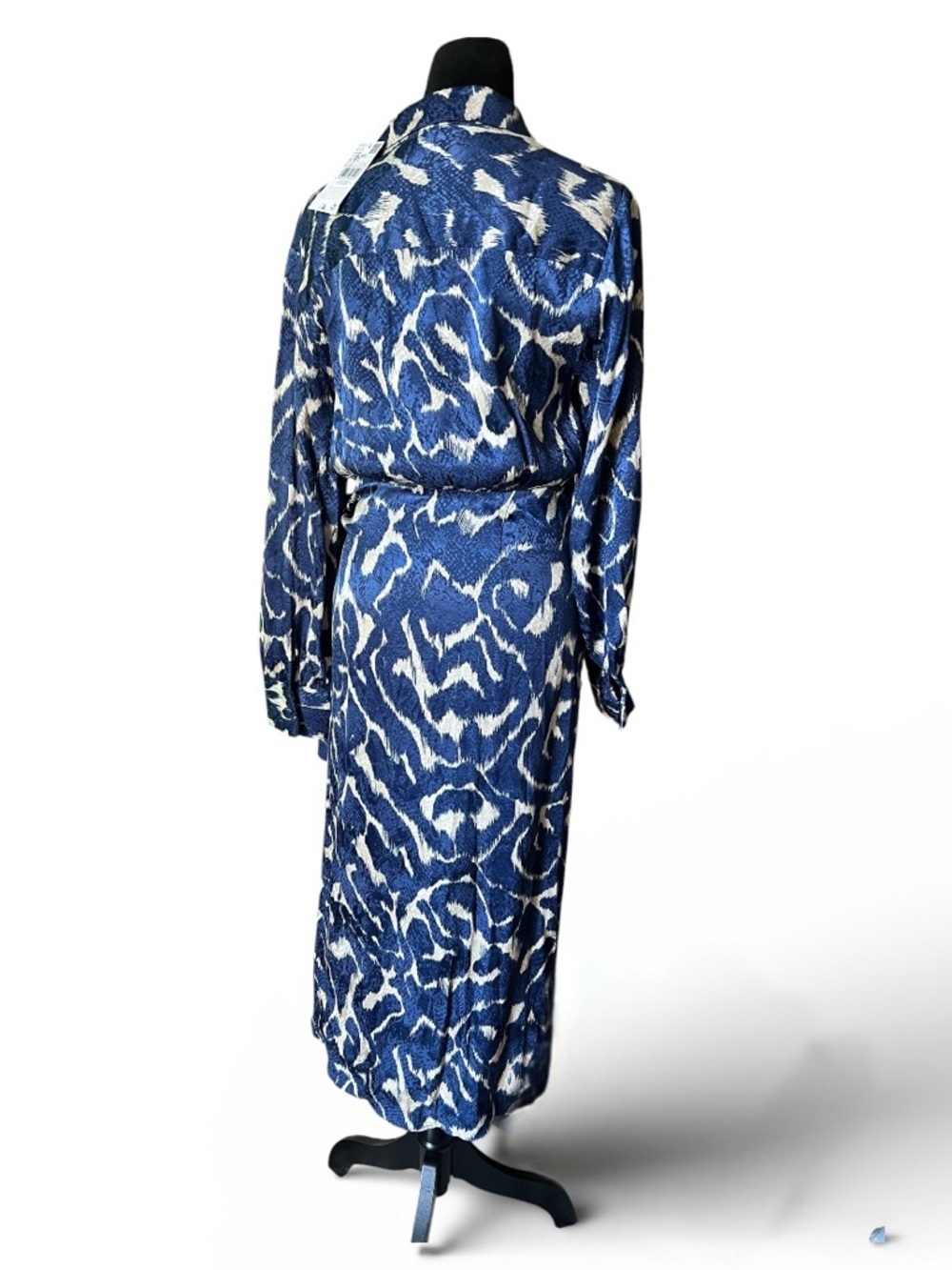 MANGO Blue & Cream Twist Front Print Long Sleeve Shirtdress Womens Size 6 NEW - Picture 4 of 7
